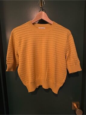 Madewell Mustard Short-Sleeve Ribbed Crewneck Sweater